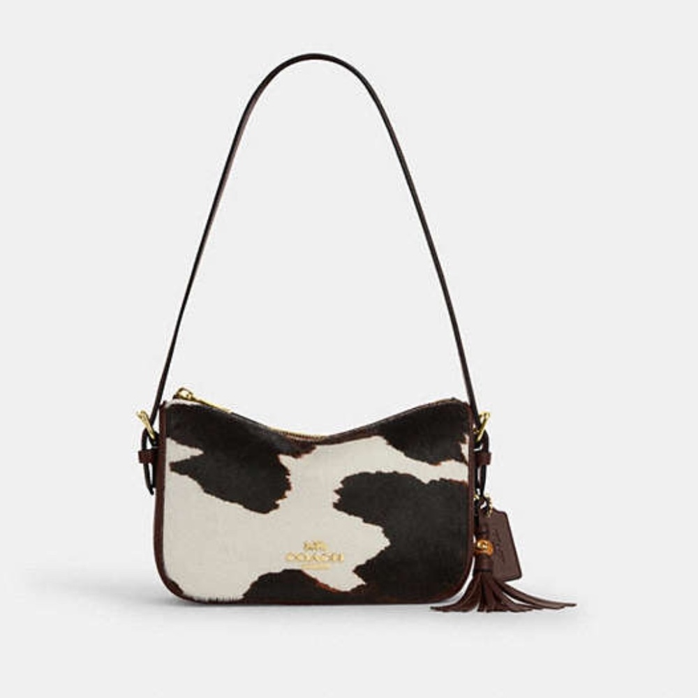 Authentic Coach Kailey Shoulder Bag With Cow Print And Tassel